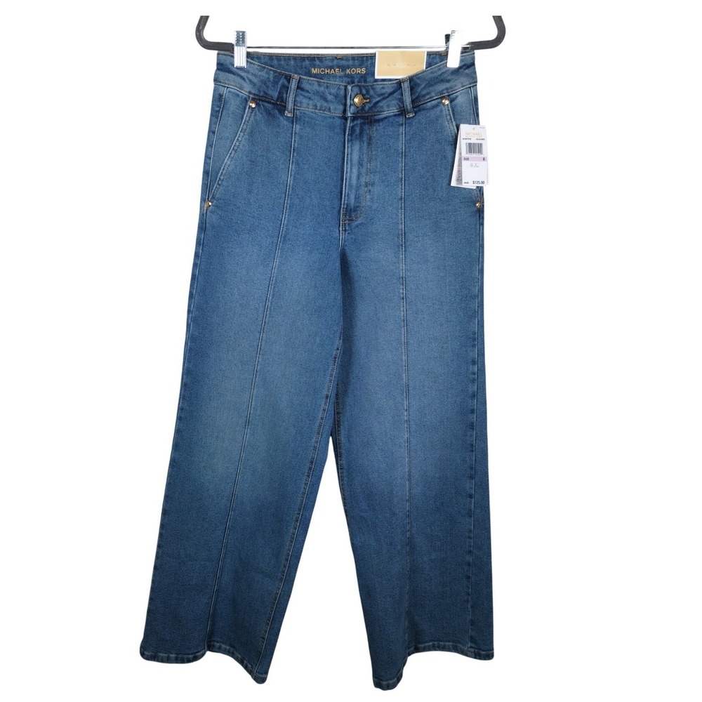 MICHAEL KORS Carmen Wide Leg Pintuck Jeans Super High Rise Medium Wash Size 6 - Picture 7 of 9